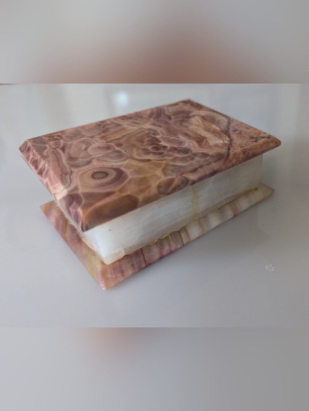 Vintage Handmade Natural Stone Trinket Box 4" x 3"